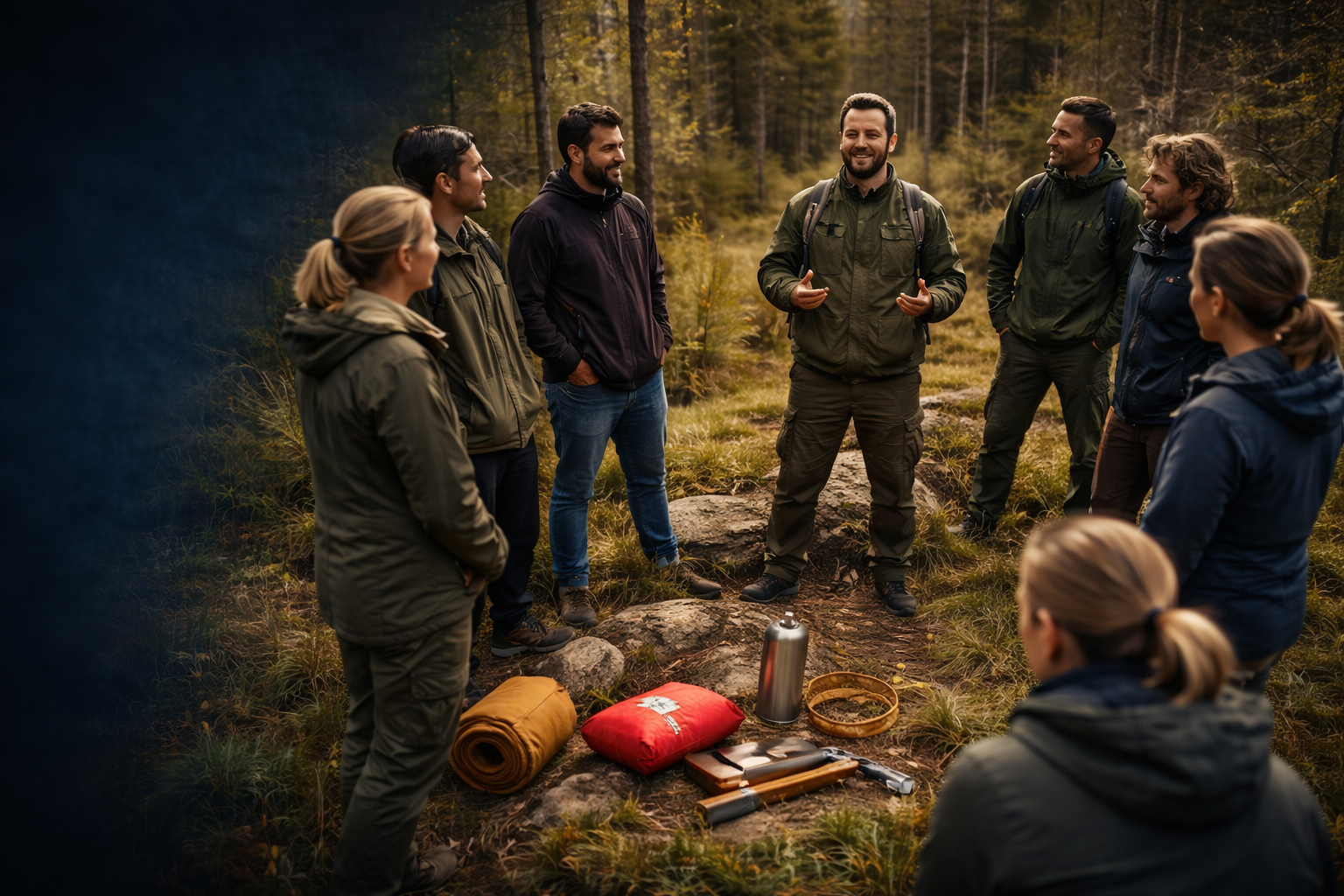 Veileder holder kurs i naturen for en gruppe deltakere